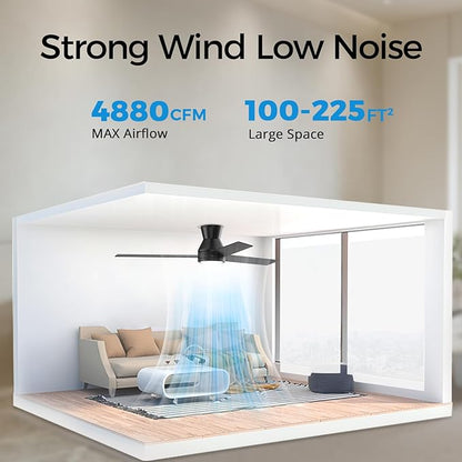 Ceiling Fans with Lights Remote Control - Flush Mount Dimmable 3000K-6500K LED 6 Speed with Quiet DC Motor for Bedroom, Living Room and Outdoor Patio