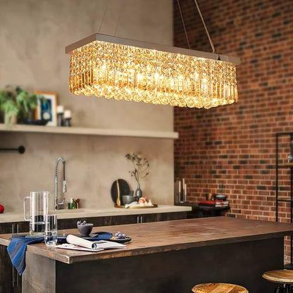 Saint Mossi 5-Lights Modern K9 Crystal Chandelier, Crystal Pendant Light Fixture, H9 x W10 x L31, Chain Adjustable Max 59“, Champagne Crystal & Chrome Finish