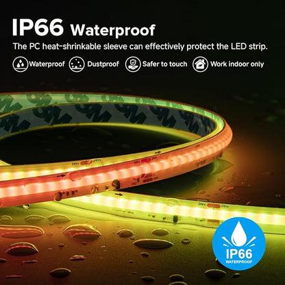 BTF-LIGHTING FCOB COB LED Strip Light IP66, WS2814 Smart IC RGBW 3000K Color Chasing Light, UL Listed DC24V 24FT 784LEDs/m High Density 10mm Width for Home Party DIY Decor(No Adapter or Controller)