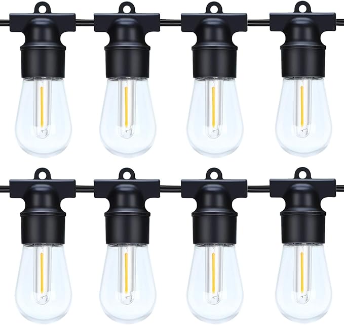 49FT LED Outdoor String Lights with S14 Shatterproof Plastic Bulbs (15+2 Spare) – ETL Listed IP65 Waterproof Patio Lights for Backyard, Cafe, Garden, Party Outdoor Lighting