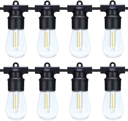 49FT LED Outdoor String Lights with S14 Shatterproof Plastic Bulbs (15+2 Spare) – ETL Listed IP65 Waterproof Patio Lights for Backyard, Cafe, Garden, Party Outdoor Lighting