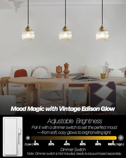 Vintage Ceiling Pendant Light with Clear Ribbed Glass Lampshade, Industrial Globe Hanging Light Fixture for Kitchen Island Hallway Dining Room Stairway