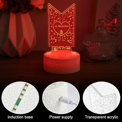Bangtan Boys LED Night Light & 7 Colors Touch Adjustable Night Light Bedroom Decor for Army Fans Gifts