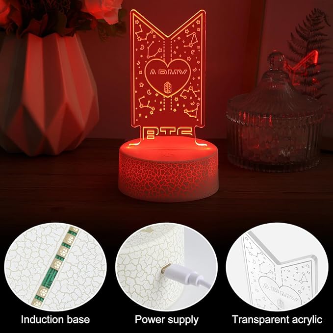 Bangtan Boys LED Night Light & 16 Colors Touch Adjustable Night Light Bedroom Decor for Army Fans Gifts