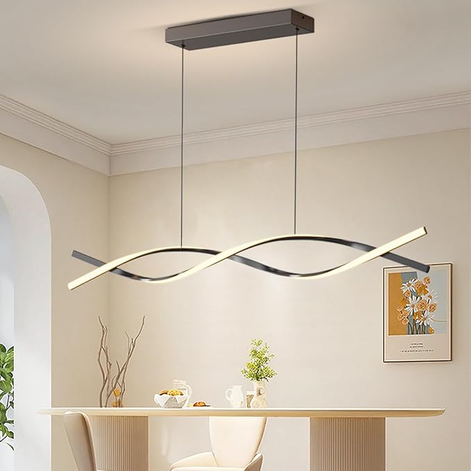Modern Pendant Lights Fixture, 57in Aluminum LED Chandelier with Remote Control Dimmable 3000k-6000K Color Temperature, Island Lighting Lamp for Kitchen, Dining Room, Billiard Room