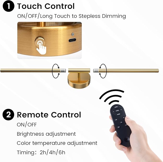 JOFIOS Battery Operated Wall Sconces Set of 2, 360°Rotation Wireless Rechargeable Wall Lights: Dimmable Detachable Wall Lamp with Remote Control, 3000K-6000K Infinite Dimming Wall Sconce 27.6 Inch