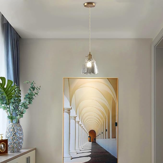 Vintage Pendant Light Mini Glass Pendant Lights 5.9 Inch Gold Hanging Lamp Antique Brass Hanging Light for Living Room Dining Room Bedroom Bathroom Hallway Entryway Kitchen Island