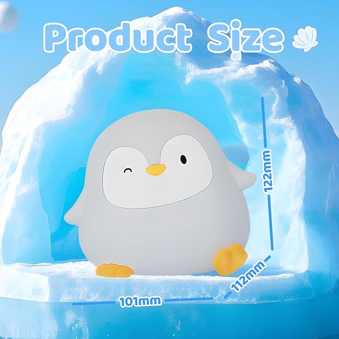 Penguin Silicone Night Light, 50H/12H Long Battery Life Touch Lamp with 30-Min Auto-Off Timer, Soft Dimmable Glow for Baby Kids Toddler Bedroom, Cute Mothers Day Gift for Children