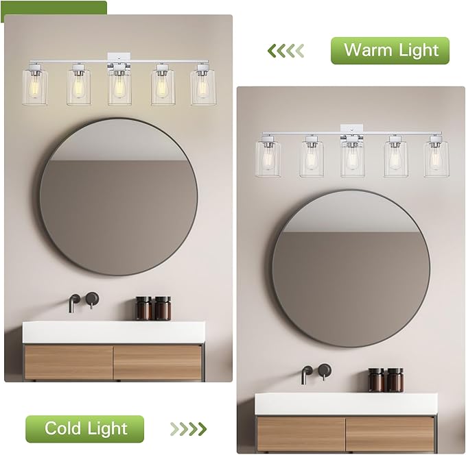 5 Light Bathroom Vanity Light - Chrome Bathroom Light Fixtures Square Design & UL Certification, 31 Inch Bath Room Light Fixtures Over Mirror for Living Room & Bedroom & Restroom