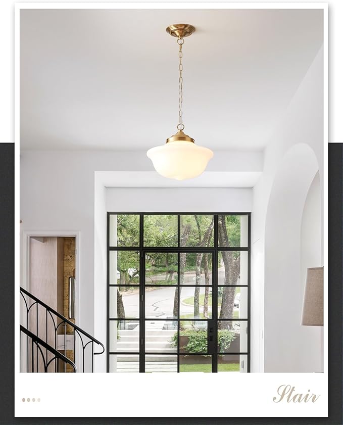 Schoolhouse Light Fixture, 12 Inch Black Finish with Milk Glass Semi Flush Mount Ceiling Light, Ceiling Light Fixture for Kitchen Hallway Entryway (Type C Pendant Light)