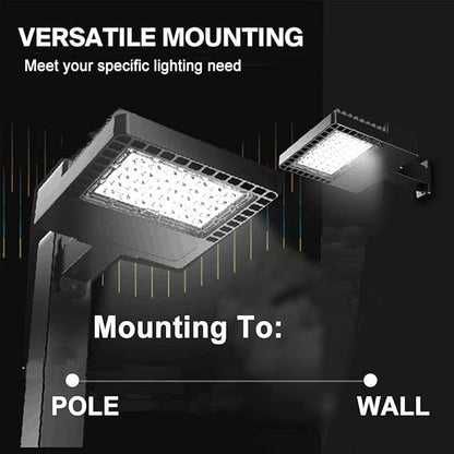 ledmo LED Parking Lot Light Dusk to Dawn Outdoor Lighting with Adjustable Arm Mount 19500lm Waterproof Wall Light Fixtures 150W Flood Security Lighting for Garage Yard Shop Warehouse Barn(3 Pack)