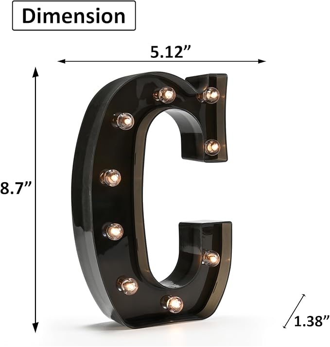 OYCBUZO Light Up Black Alphabet Marquee Letters Sign LED Marquee Number Lights Sign for Night Light Home Bar Christmas Lamp Birthday Wedding Party Decoration C