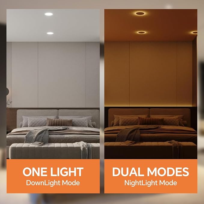 Simple Deluxe 12 Pack 6 Inch 5CCT Recessed Light with Night Light,Canless LED Recessed Lighting 6 inch,2700K-5000K Selectable,12W=130W,1080LM Dimmable Recessed Ceiling Wafer Light,ETL Certificated