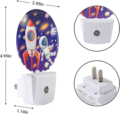 EKOBLA Astronaut Plug-in Night Light, Space Rocket & Planet Cartoon LED Nightlight with Auto Sensor for Boys Bedroom