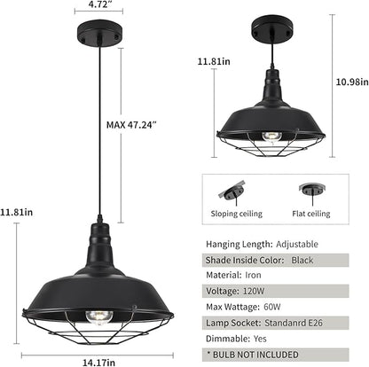 Black Pendant Light, Modern Large Pendant Light 14.1" 3 Packs, Kitchen Pendant Lights, Farmhouse Pendant Lights Kitchen Island for Kitchen, Living Room, Bedroom