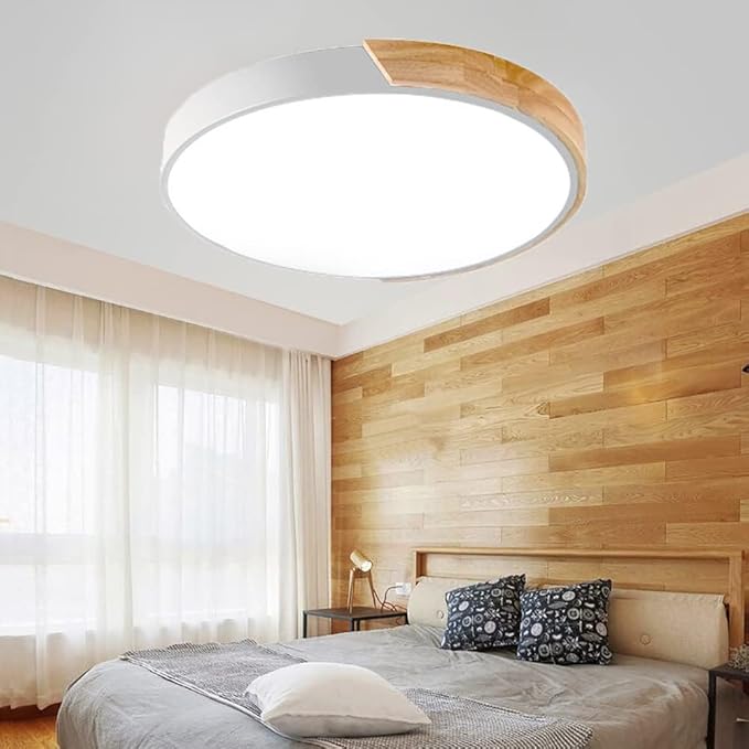 LED Ceiling Light Fixture,16 Inch Modern Wood Recessed Ceiling Lights,Dimmable Light,24W White Close to Ceiling Lighting Flush Mount Living Room Bedroom,3000K-6000K