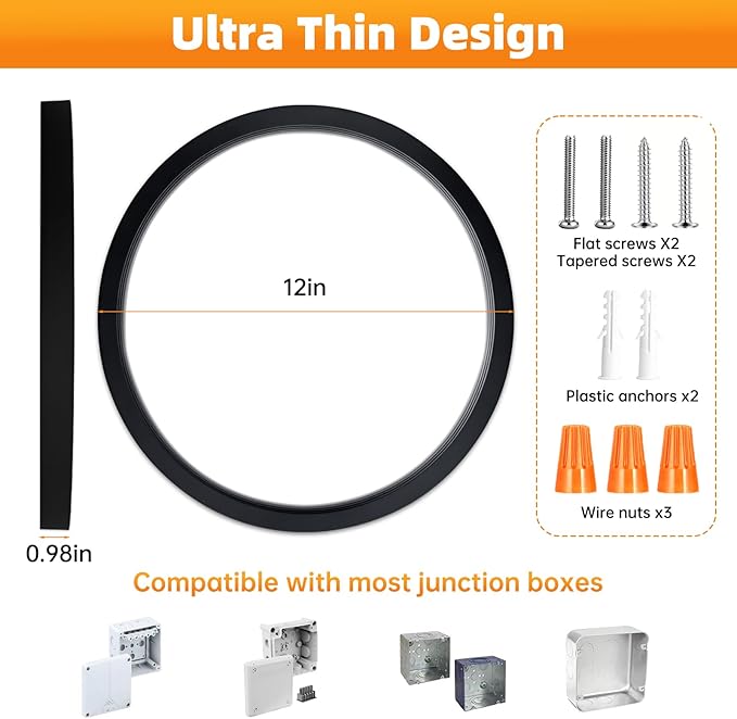 12 Inch 6Pack Super Slim Flush Mount Ceiling Light Fixture,24W 3200LM Dimmable 5CCT Selectable 2700K-5000K Round Light Fixture for Living/Bedroom,Kitchen/Bathroom,Porch &All Indoor Spaces Black