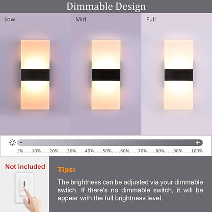Lightess Modern Wall Sconce 12W Indoor Acrylic Modern Wall Light Set of 2 LED Wall Lamp for Hallway Living Room Corridor Bedroom, Warm White