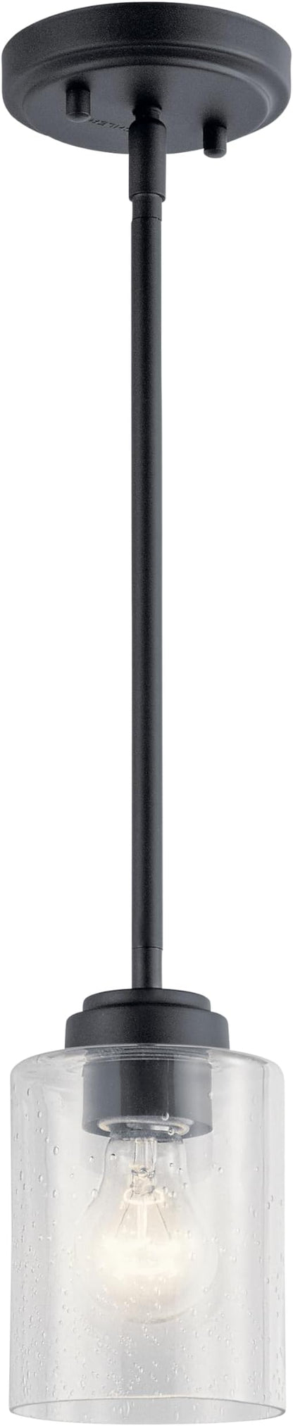 Kichler Winslow 1-Light Mini Pendant Light Fixture with Clear Seeded Glass in Black for Kitchen Island, Bar, Laundry Sink, Hanging Ceiling Light (7.5" x 4.25"), 44032BK