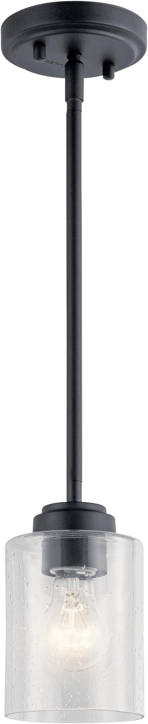 Kichler Winslow 1-Light Mini Pendant Light Fixture with Clear Seeded Glass in Black for Kitchen Island, Bar, Laundry Sink, Hanging Ceiling Light (7.5" x 4.25"), 44032BK