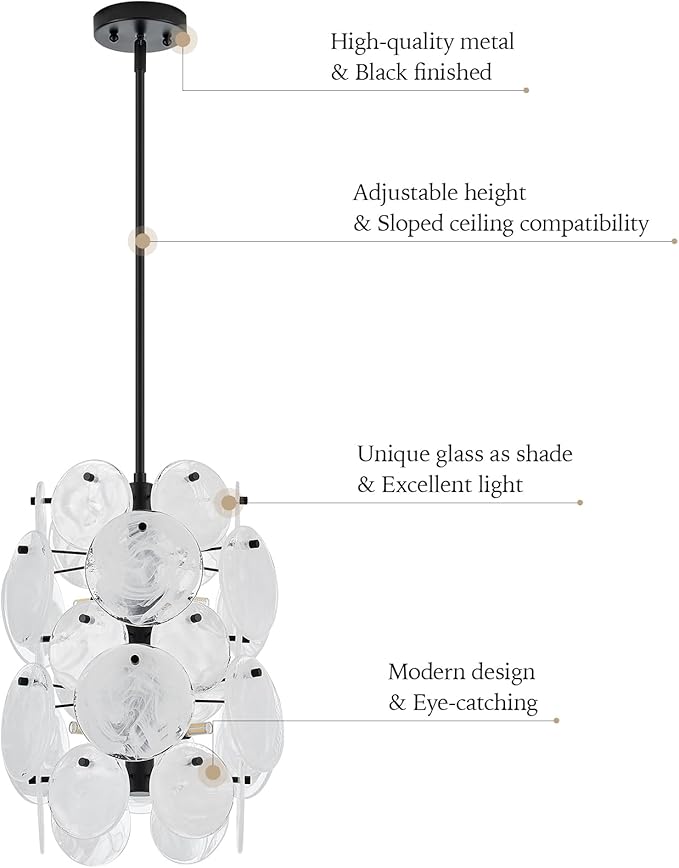Modern Black Glass Chandelier for Entryway, Coastal Dining Room Light, 6-Light Unique Pendant Light Fixture for Foyer Bedroom Stairway Kitchen