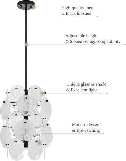 Modern Black Glass Chandelier for Entryway, Coastal Dining Room Light, 6-Light Unique Pendant Light Fixture for Foyer Bedroom Stairway Kitchen