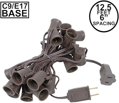 Novelty Lights 12.5 Foot String Light Set - Indoor/Outdoor Stringer for Christmas, Wedding Decor, Patios, & More - C9/E17 Intermediate Base (Brown Wire, 6" Spacing)