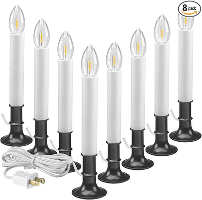 Xodus Innovations AC1120A-8 Electric Plug-in 8.25 inch Flameless Window Candle with Dusk to Dawn Light Sensor Timer,White Candle with Black Base Pack of 8
