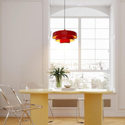 2PCS Red Pendant Lights, Nordic Flush Mount Ceiling Light with E26 Base, Adjustable Farmhouse Hanging Light for Bedroom, Pantry, Bar, Cafe