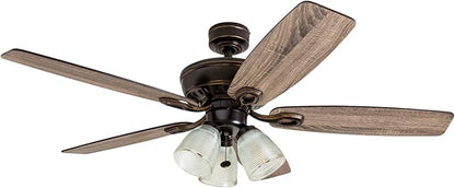 Prominence Home Marston, 52 Inch Traditional Indoor LED Ceiling Fan with Light, Pull Chain, Three Mounting Options, 5 Dual Finish Blades, Reversible Motor - 51017-01 (Oil Rubbed Bronze)