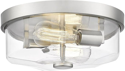 Brushed Nickel Flush Mount Ceiling Light, 2-Light Hallway Light Fixtures, Modern Farmhouse Farmhouse Ceiling Light Clear Glass for Kitchen Porch Entryway Indoor Outdoor