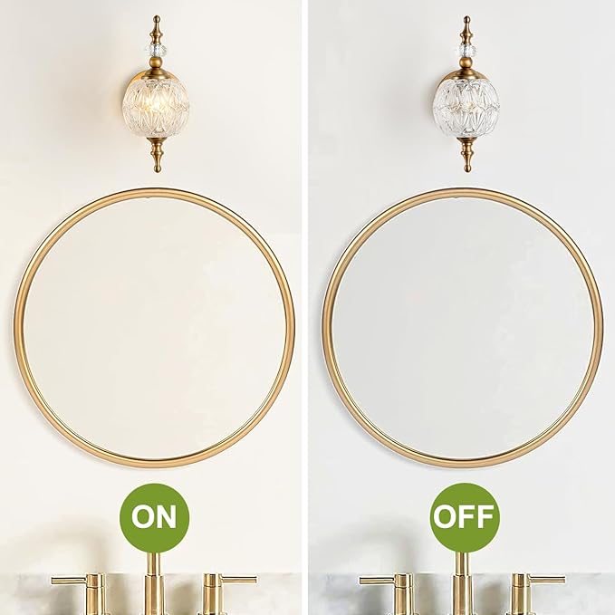 Vintage Bathroom Wall Sconces, 1-Light Wall Light Fixtures with Crystal Glass Shade Retro Bathroom Vanity Light Fixtures for Bedroom Living Room Farmhouse Dinning Room