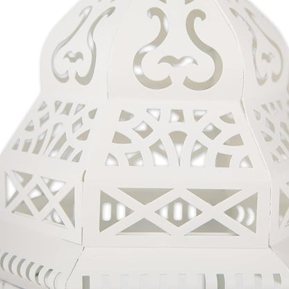 Zingz & Thingz Moroccan Style Candle Lantern Holder, Decorative Light Home Decor, Indoor & Outdoor, 13" Tall, White