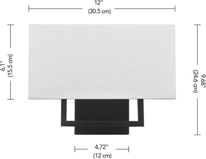 Globe Electric 2-Light Wall Sconce, Matte Black, White Linen Shade, Rectangular Cutout Body, Dimmable, 65000081