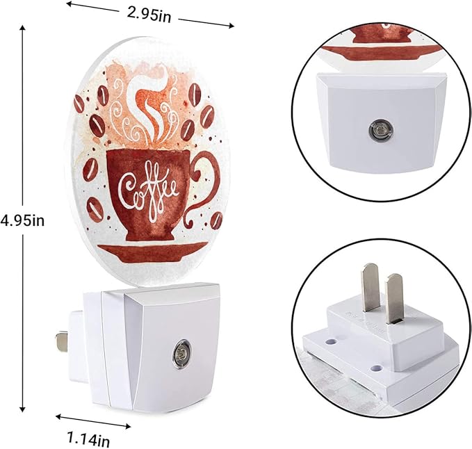 EKOBLA Coffee Theme Night Light, Dusk to Dawn Sensor, Coffee Cup & Bean Wall Plug-in Night Lamp, Warm White LED Nightlight for Home Decor, Gifts for Coffee Lovers