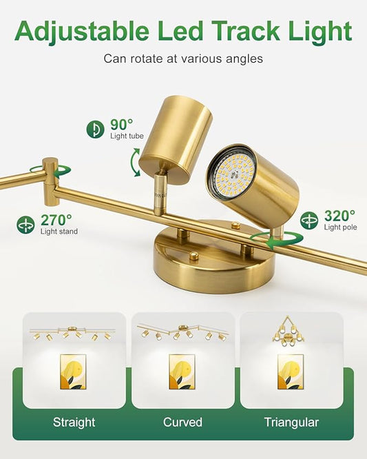 6 Ways Track Lighting, Rotatable Heads Tracks Light, Track Lightings Fixtures Ceiling with Foldable Arms, Brushed Gold Tracks Light for Kitchen, Living Room, Hallway(Bulbs Not Included)