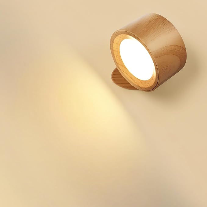 Wall Mounted Lamp LED Wall Lights with Rechargeable Battery Operated, 3 Color Temperatures & 3 Brightness Levels 360°Rotate Magnetic Ball, Cordless Sconces for Reading Bedroom Bedside,Wood-1 Pack