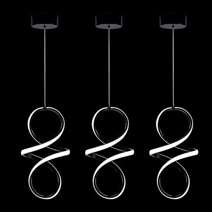 MAYNA Modern Spiral Led Chandelier, 4000K Pendant Light Kitchen Island, 18W Adjustable Height Island Light Fixture for Kitchen Bedroom Kitchen Island Cafe, 3 Pack (Black)