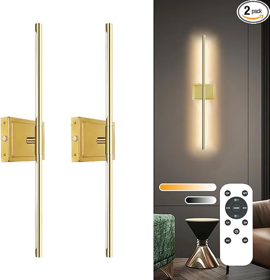 Wall Sconces Set of 2 Battery Operated, 8000mAh USB Rechargeable Wall Sconce with Remote Control, 360°Rotate Dimmable 3000K-6000K LED Dimmable Picture Lamp for Living Room, Bedroom, Hallway (28inch)