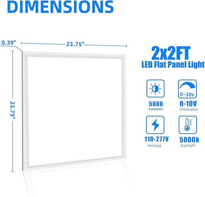 2x2 LED Flat Panel Lights for Drop Ceiling 6 Pack, 45W 5800LM Recessed Edge-Lit Light Fixture, 0-10V Dimmable 5000K Troffer Light, 110-277V Drop Ceiling Lay in for Commercial Office, ETL Listed