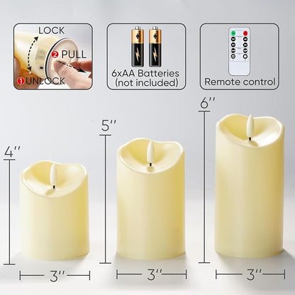 Homemory LED Candles with Remote Timers - Battery Operated, Electric Fake Plastic, Dark Ivory, Outdoor Waterproof Set of 3
