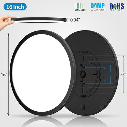 mw LED Flush Mount Ceiling Light, 16 Inch Round Black Ceiling Light,30W 120V 5CCT Dimmable, Close to Ceiling Light Fixtures for Bedroom, Kitchen, Hallway, Laundry