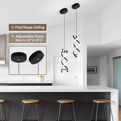 CANEOE Spiral Led Pendant Light Fixture,15W Cold White Light Modern LED Pendant Lamp, Adjustable Kitchen Island Hanging Light Fixture for Dining Room Living Room Bedroom Kitchen Sink, 3 Packs