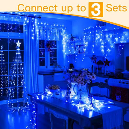 Ollny Icicle Lights for Outside 504LED 41FT, Blue Christmas Light with Remote 8Modes Timers Waterproof, Plug in Connectable Hanging Lights for Outdoor Indoor House Roof Holiday