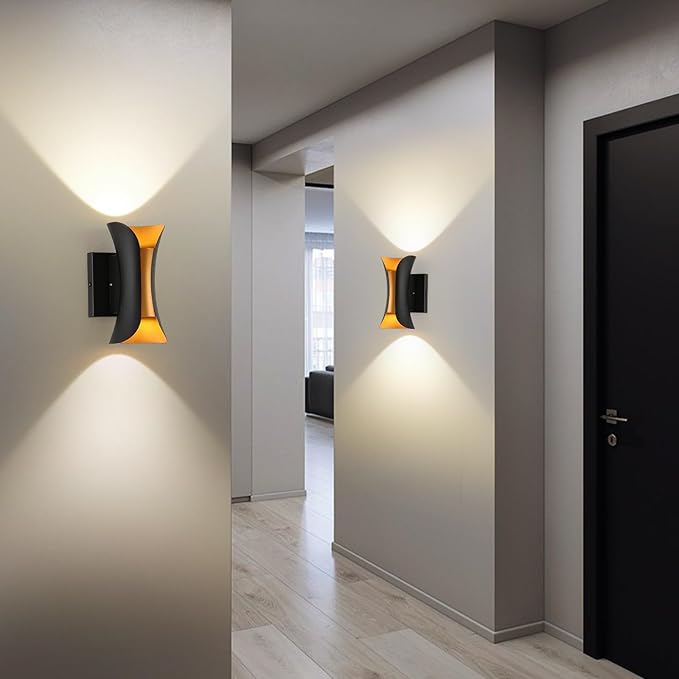 ziidoo Wall Sconce Modern Indoor Outdoor Lights,7.9 inch IP65 Black and Gold LED Patio Porch Front Door Light Fixture House Decor Wall Light for Porch Up and Down Stairs Hallway Living Room Bedroom