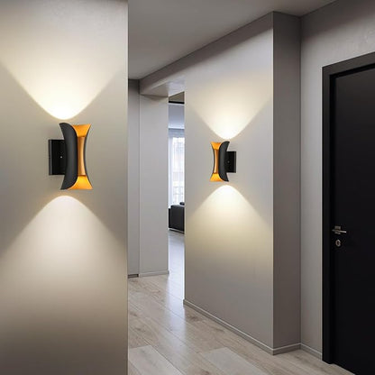 ziidoo Wall Sconce Modern Indoor Outdoor Lights,7.9 inch IP65 Black and Gold LED Patio Porch Front Door Light Fixture House Decor Wall Light for Porch Up and Down Stairs Hallway Living Room Bedroom