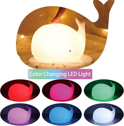ZKLiLi Night Light for Kids Lamp, 16 Colors Lamp Cute, Dimmable Baby Night Lights for Nursery,Silicone Rechargeable Nightlight for Kids Room, Kawaii Room Decor (Whale)