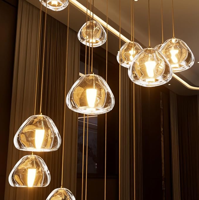 HAIXIANG LED Glam Chandelier 138 inches Long Light Luxury Crystal Ceiling Chandeliers Remote Dimmable High Ceiling Pendants Lighting Fixtures Black 20 Lights