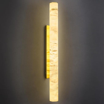 LMQNINE Natural Alabaster Wall Sconces Spanish Marble Wall Light Cylinder Modern Gold LED Sconce for Living Room Bedroom Bathroom Stairs（L-1Pack）