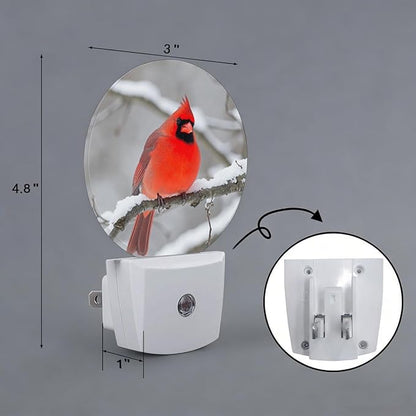 Red Cardinal Winter Snow Night Light Auto Sensor Led Dusk to Dawn Lamp Home Decor for Men Women